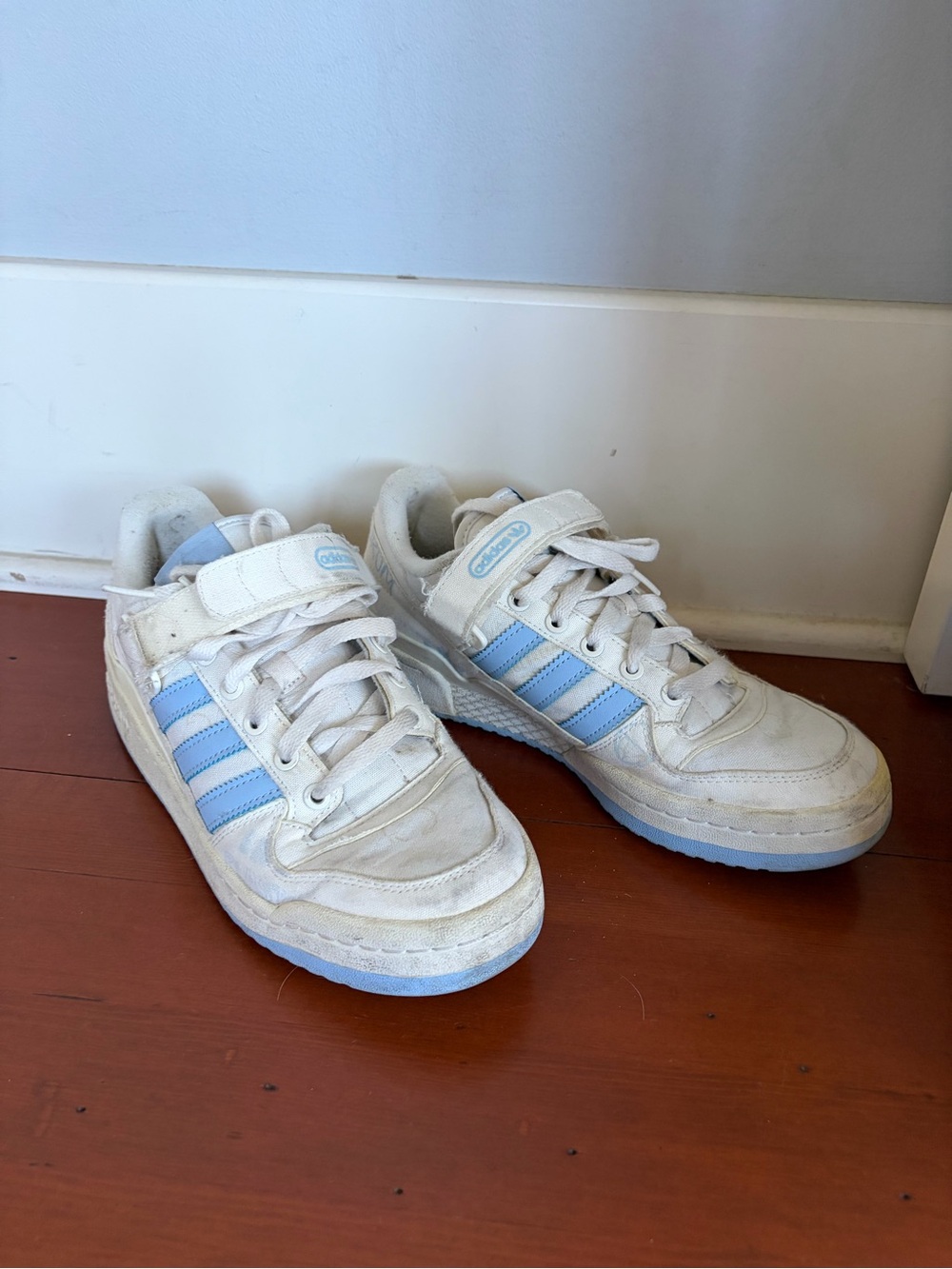 adidas White Sneakers with Light Blue Stripes